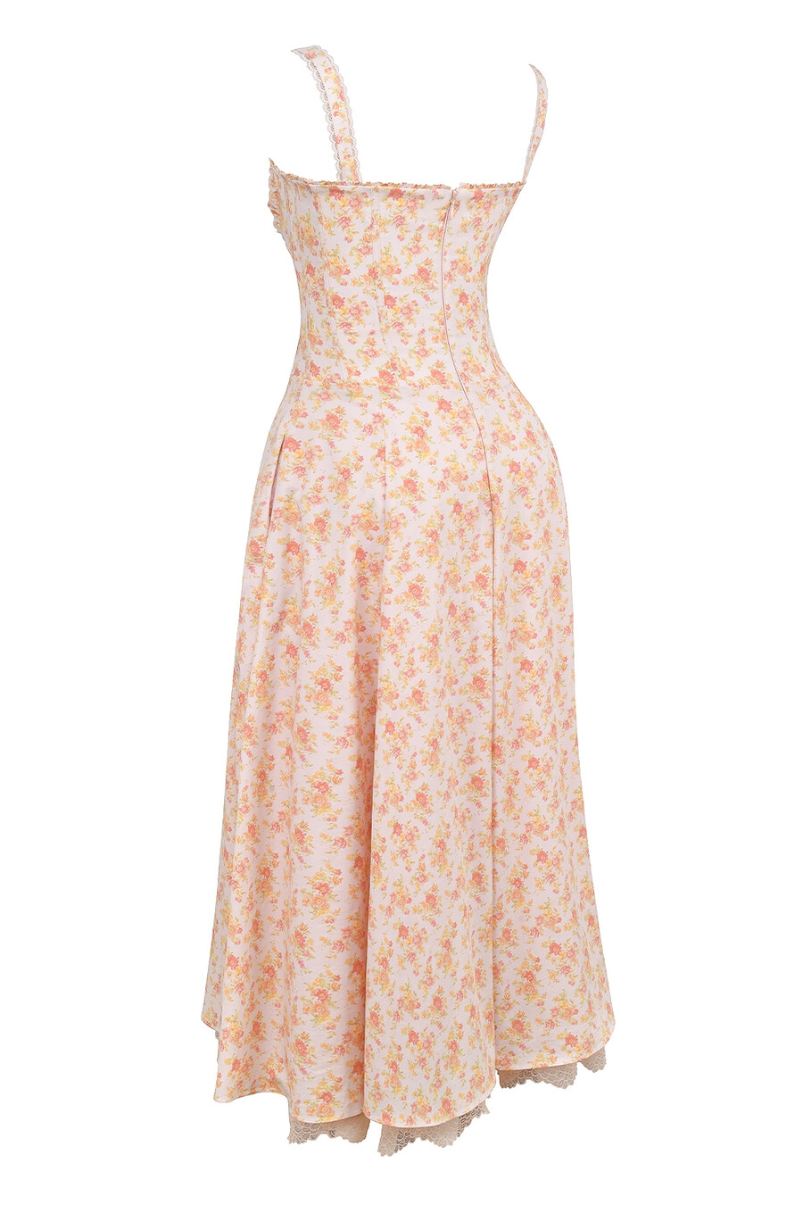 sommerkleid aus baumwolle mit pfirsich-mohn-print und bustier