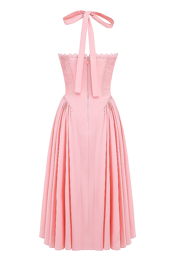 rosafarbenes baumwoll-halterkleid midi-sommerkleid