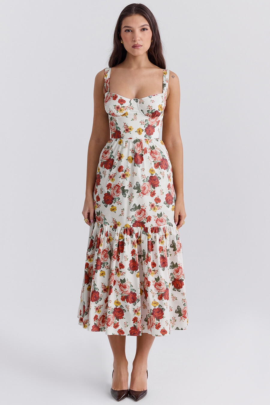 sommerkleid aus baumwolle mit italienischem rosenmuster