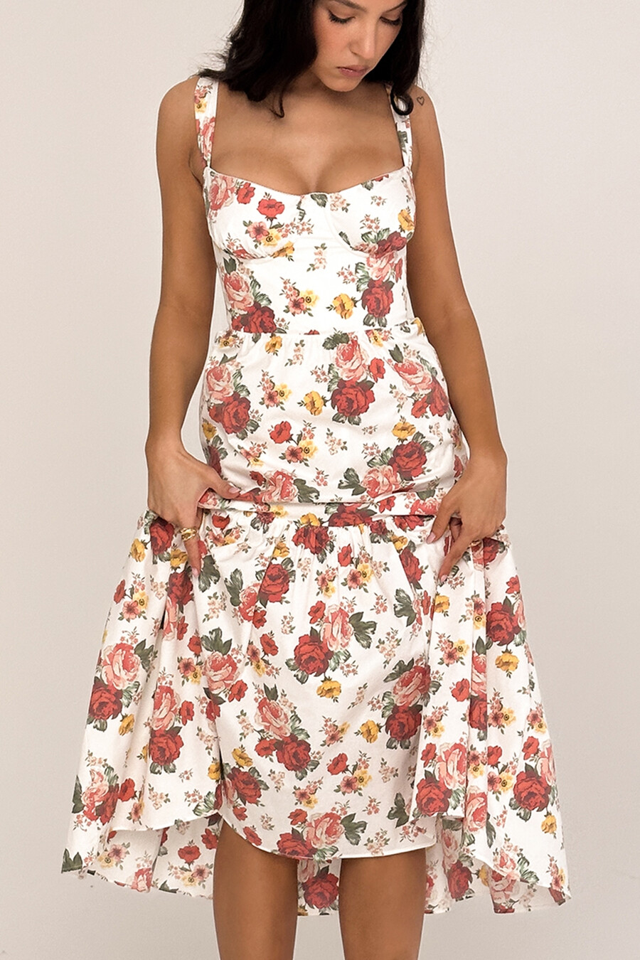 sommerkleid aus baumwolle mit italienischem rosenmuster