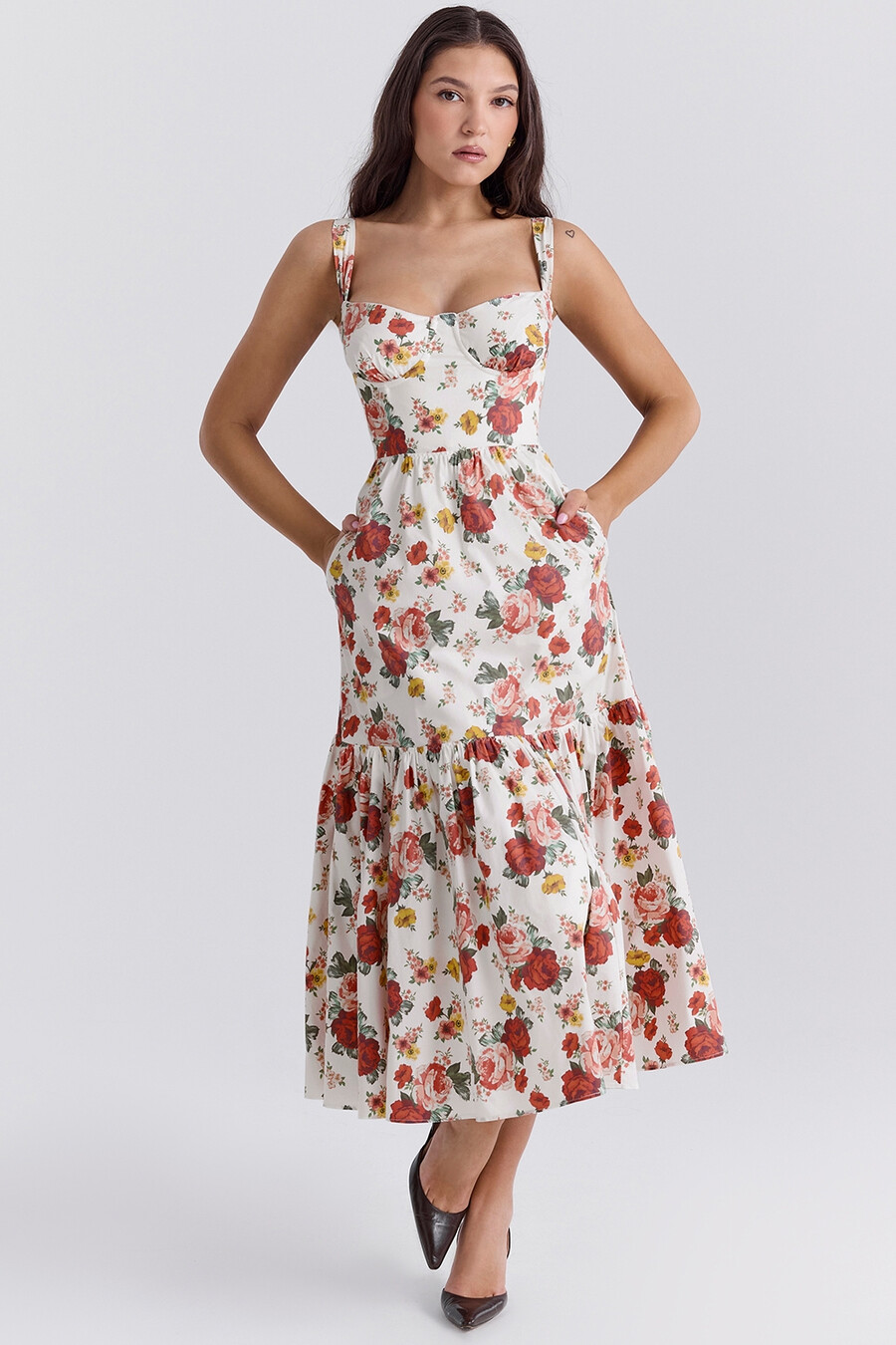 sommerkleid aus baumwolle mit italienischem rosenmuster