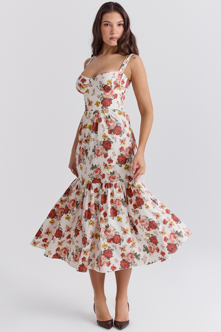 sommerkleid aus baumwolle mit italienischem rosenmuster