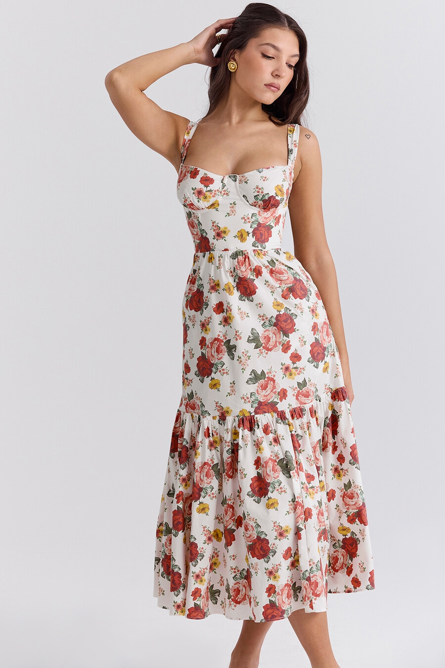 sommerkleid aus baumwolle mit italienischem rosenmuster