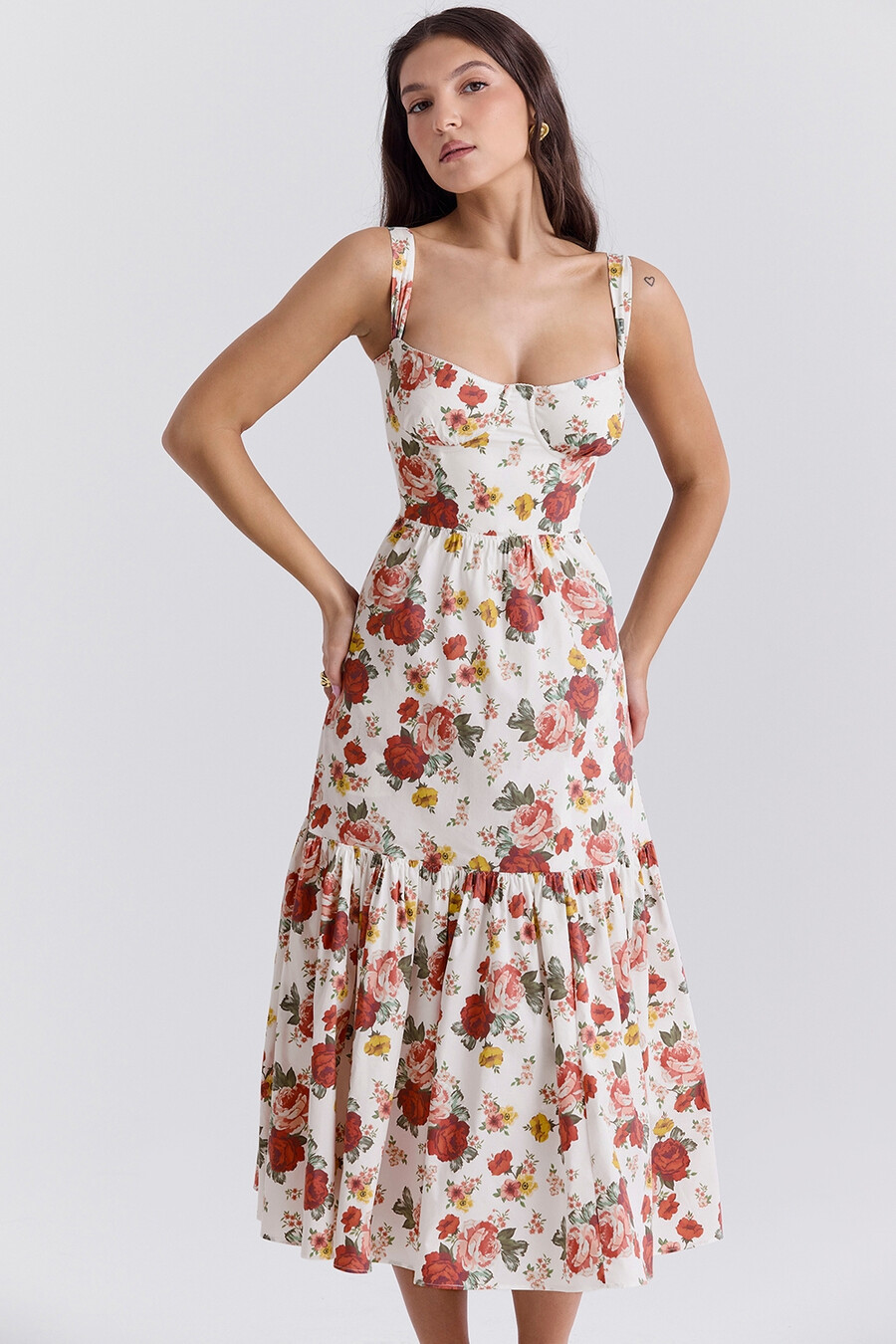 sommerkleid aus baumwolle mit italienischem rosenmuster