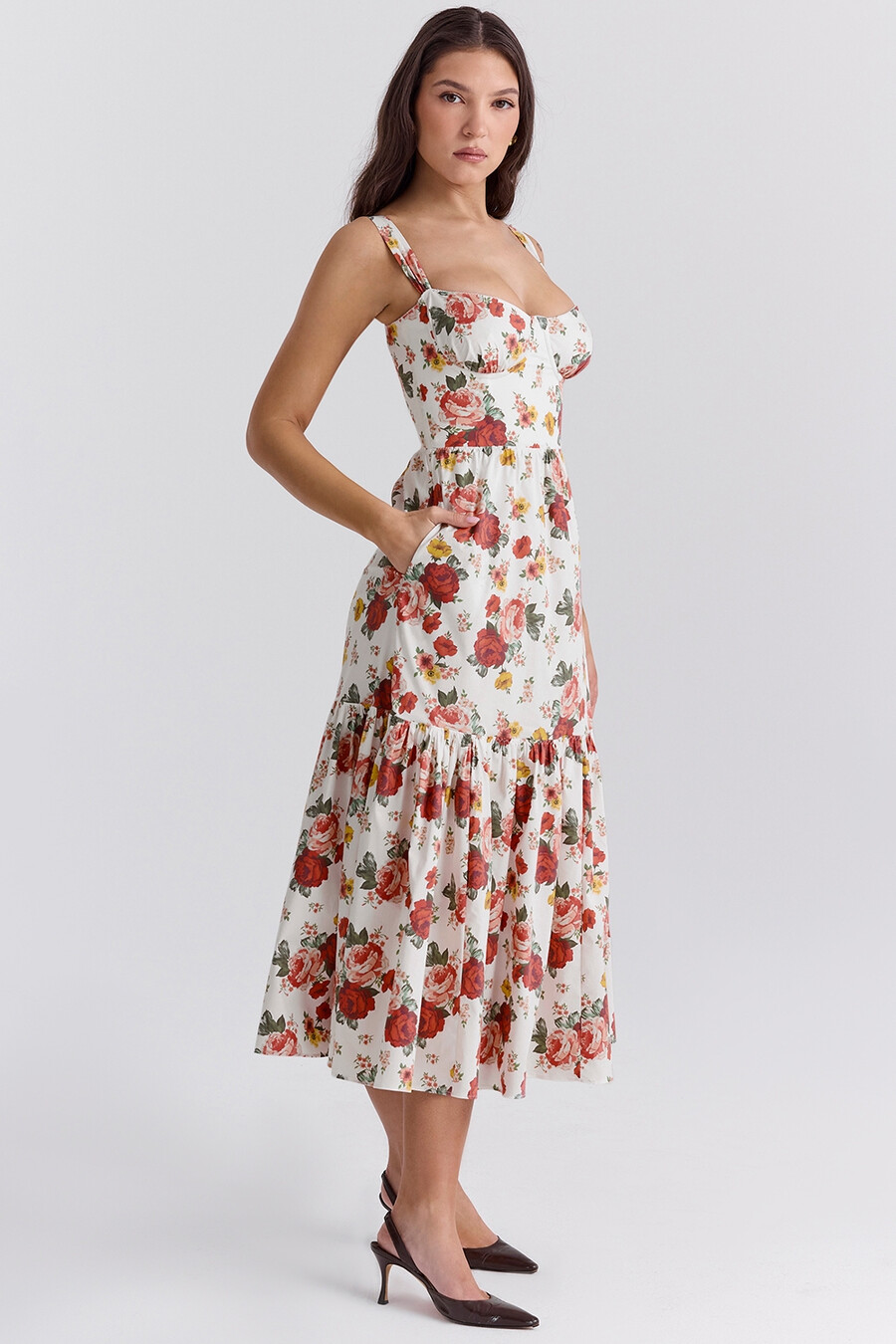 sommerkleid aus baumwolle mit italienischem rosenmuster