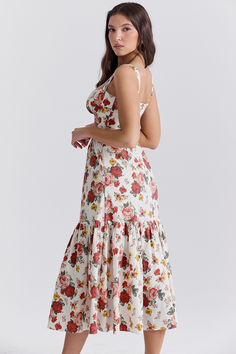 sommerkleid aus baumwolle mit italienischem rosenmuster