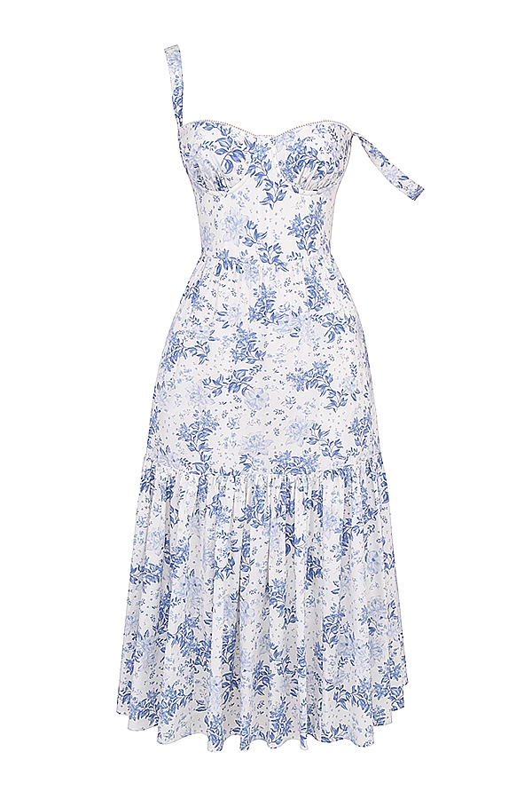blau gemustertes midi-sommerkleid