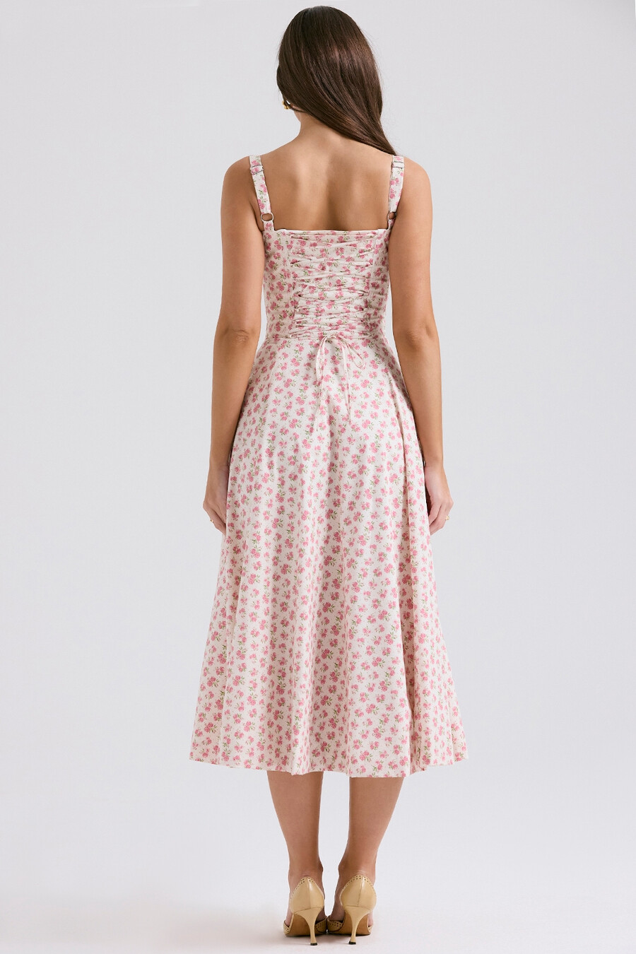 weißes baumwoll-bustierkleid mit rosenknospenmuster