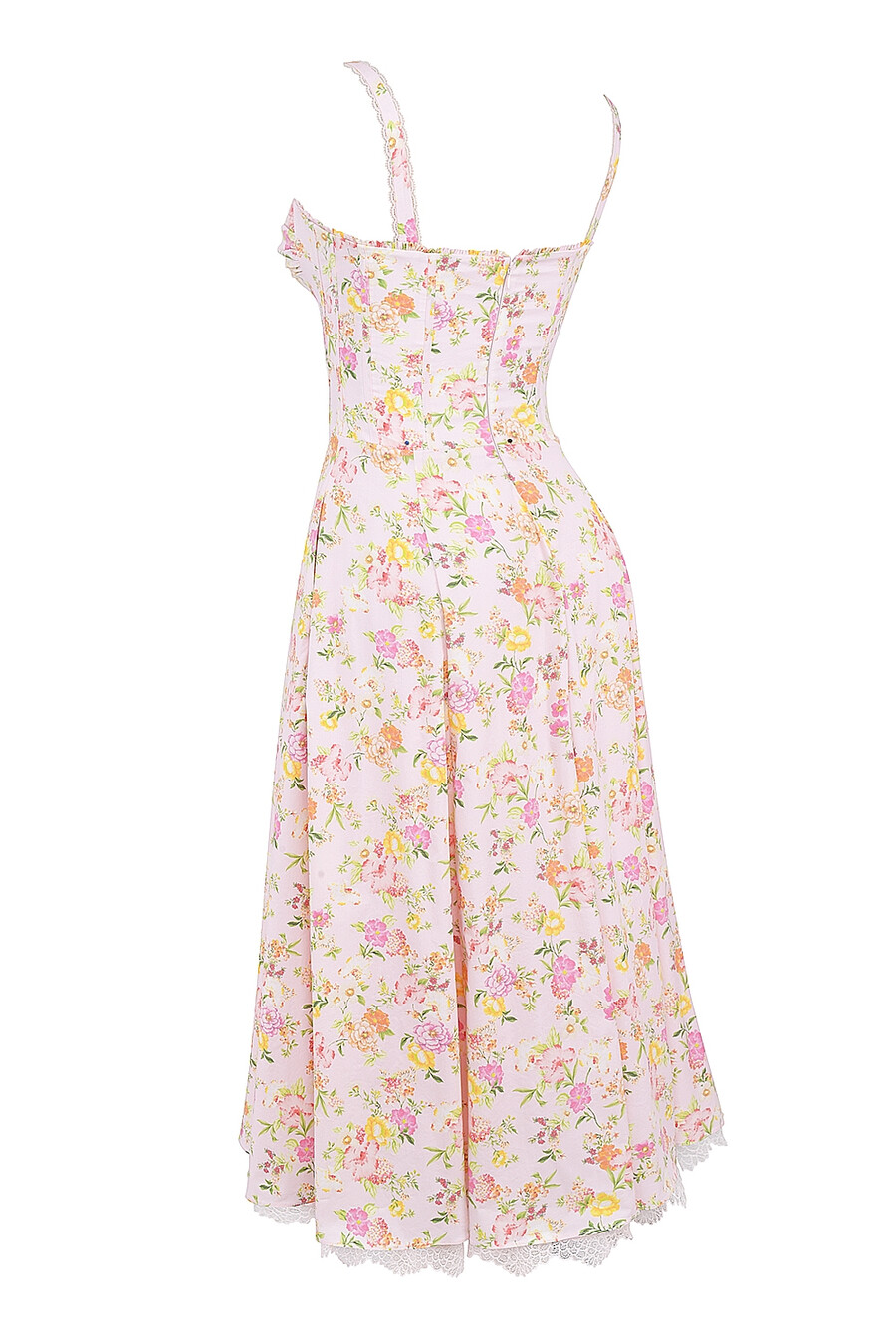 sommerkleid aus baumwolle mit rosa wiesenmuster und bustier-optik