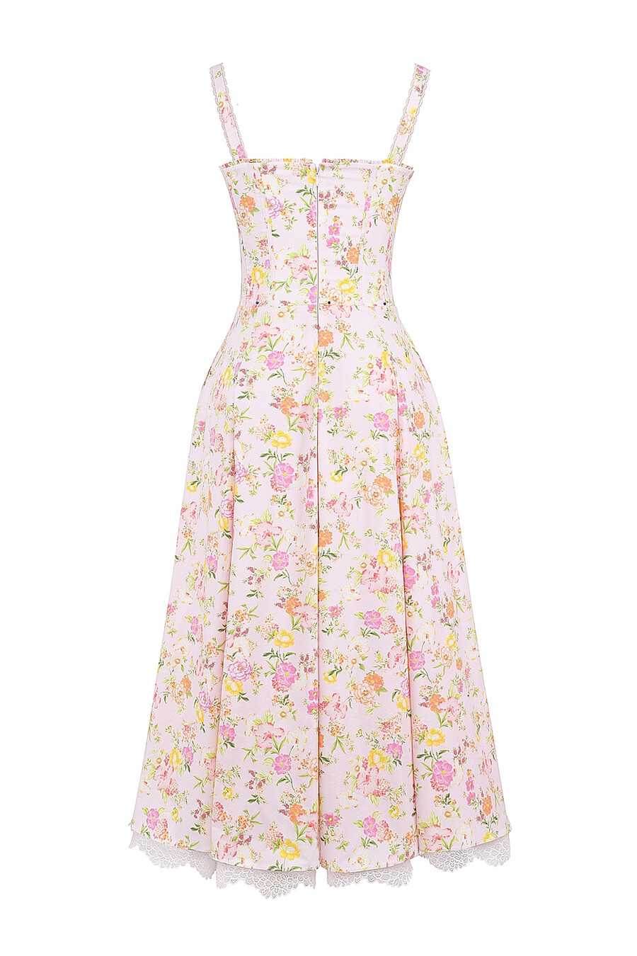 sommerkleid aus baumwolle mit rosa wiesenmuster und bustier-optik