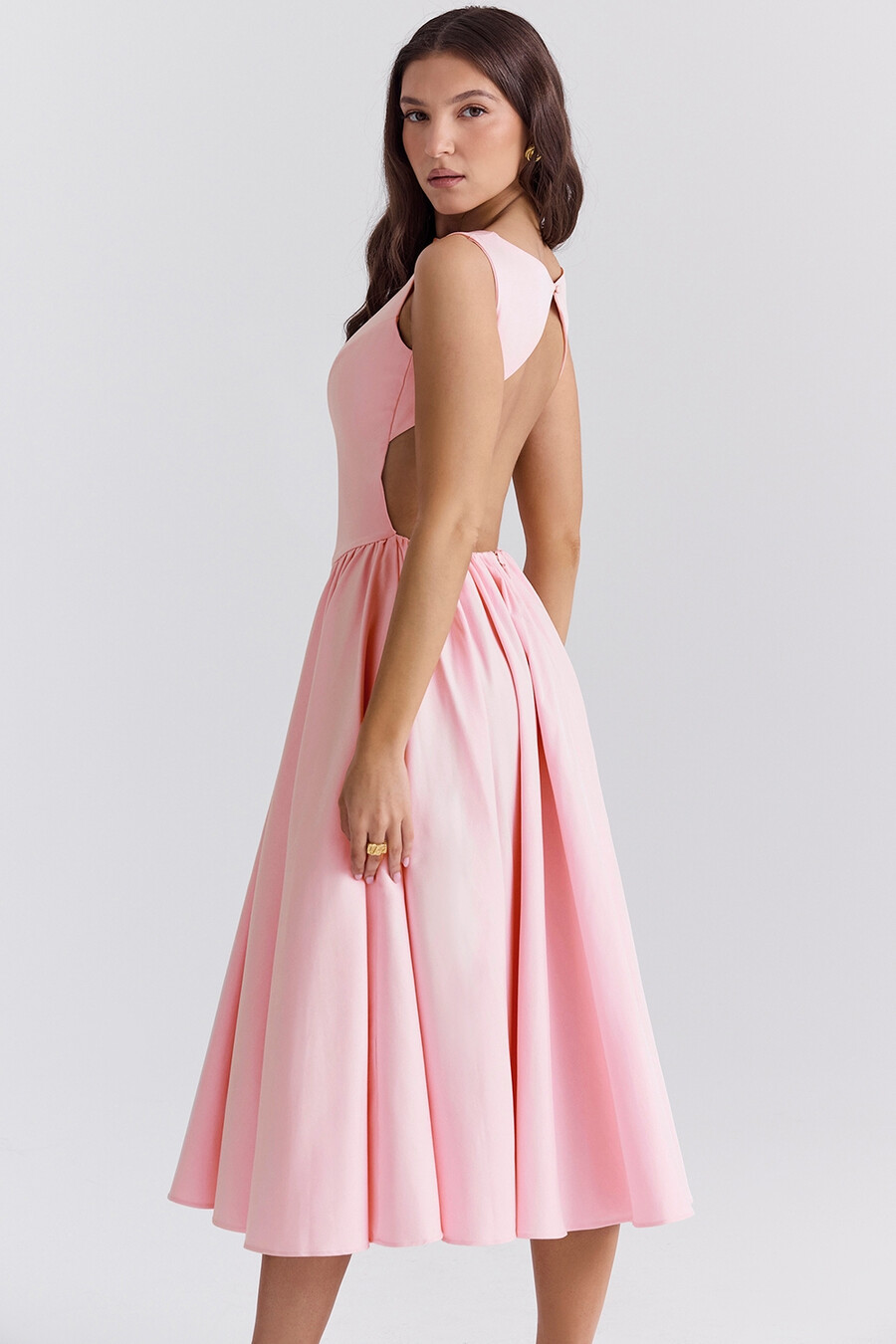 ballerina pink twill midi-sommerkleid