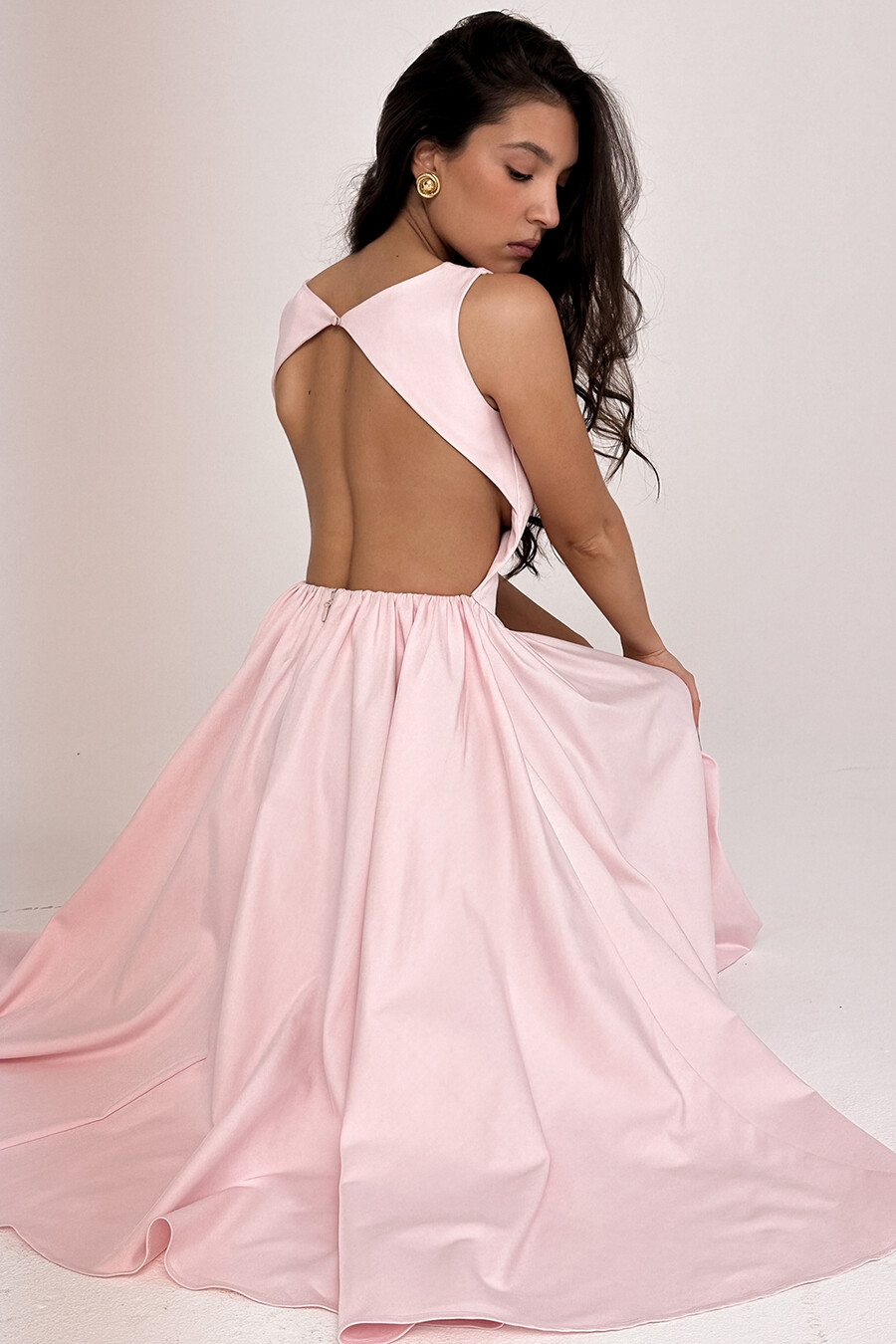 ballerina pink twill midi-sommerkleid