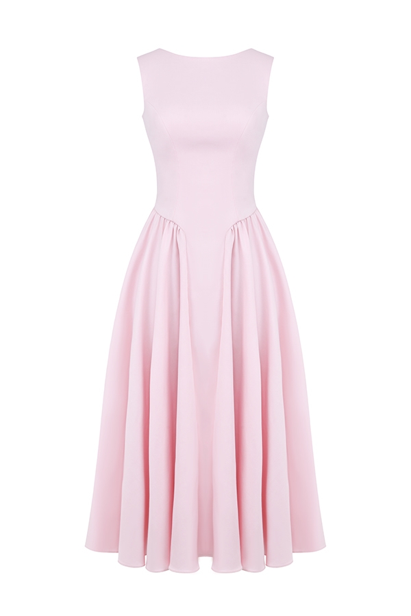 ballerina pink twill midi-sommerkleid