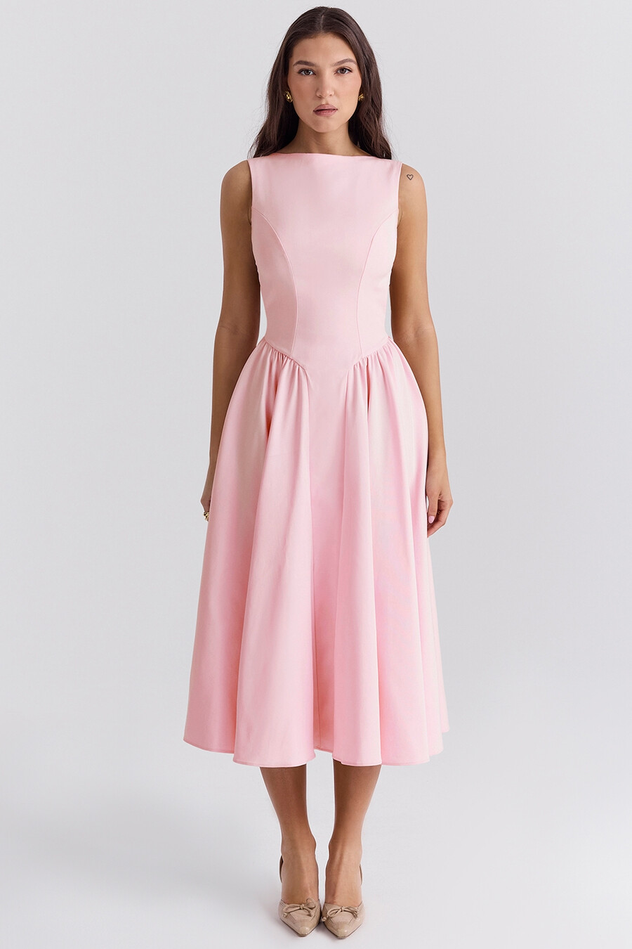 ballerina pink twill midi-sommerkleid