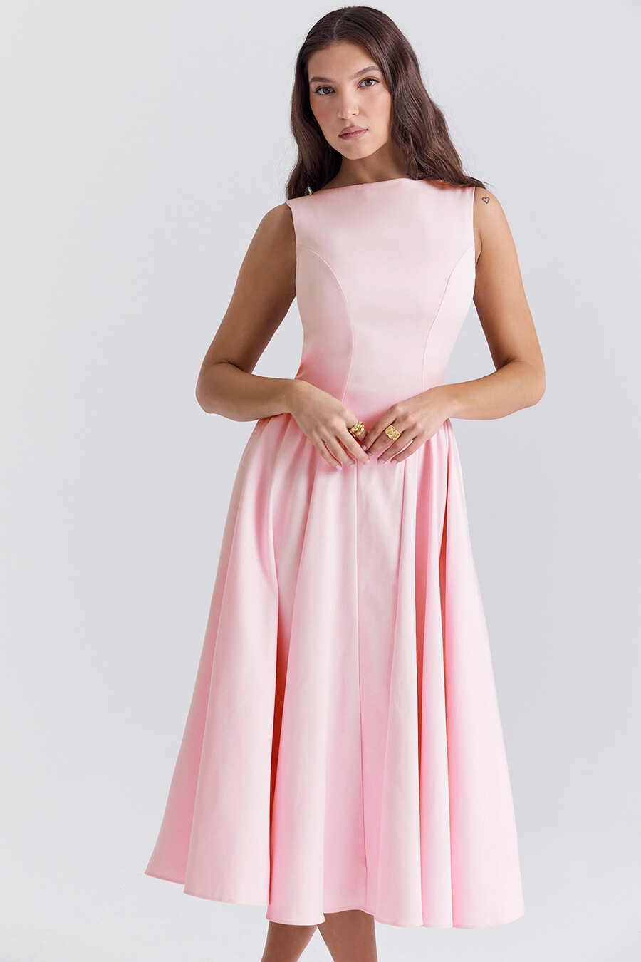 ballerina pink twill midi-sommerkleid