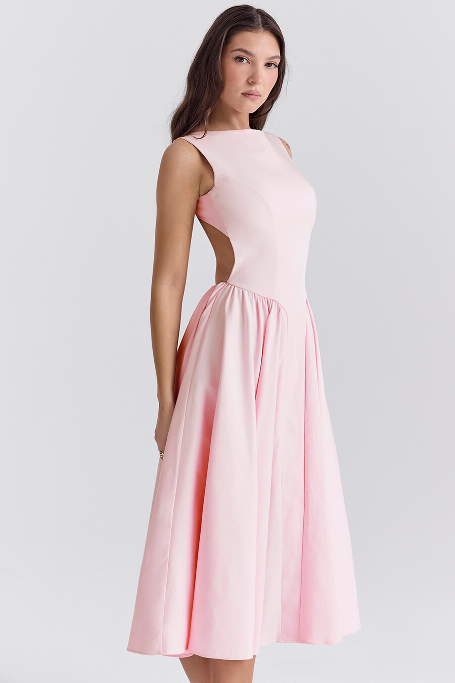 ballerina pink twill midi-sommerkleid