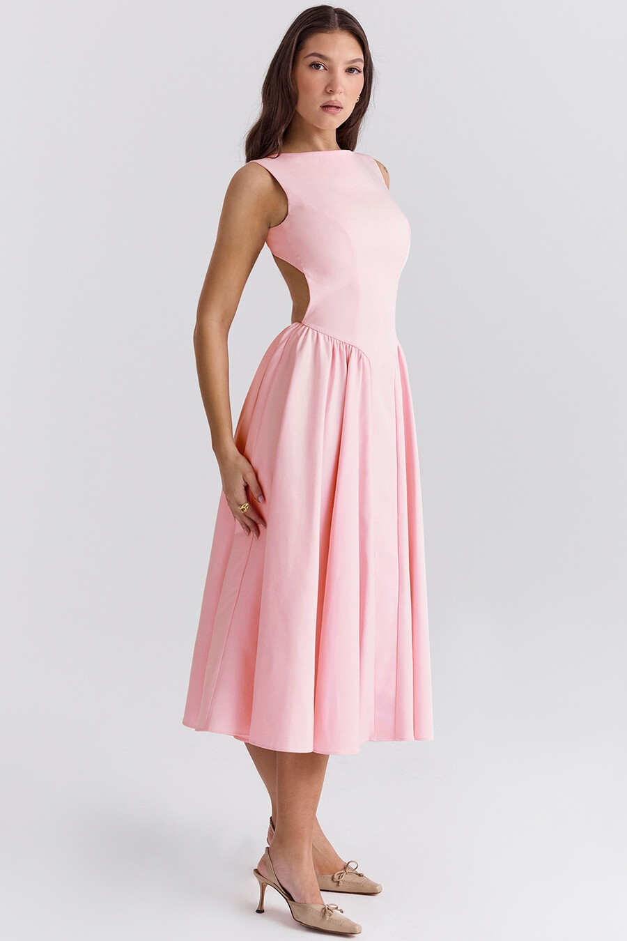 ballerina pink twill midi-sommerkleid