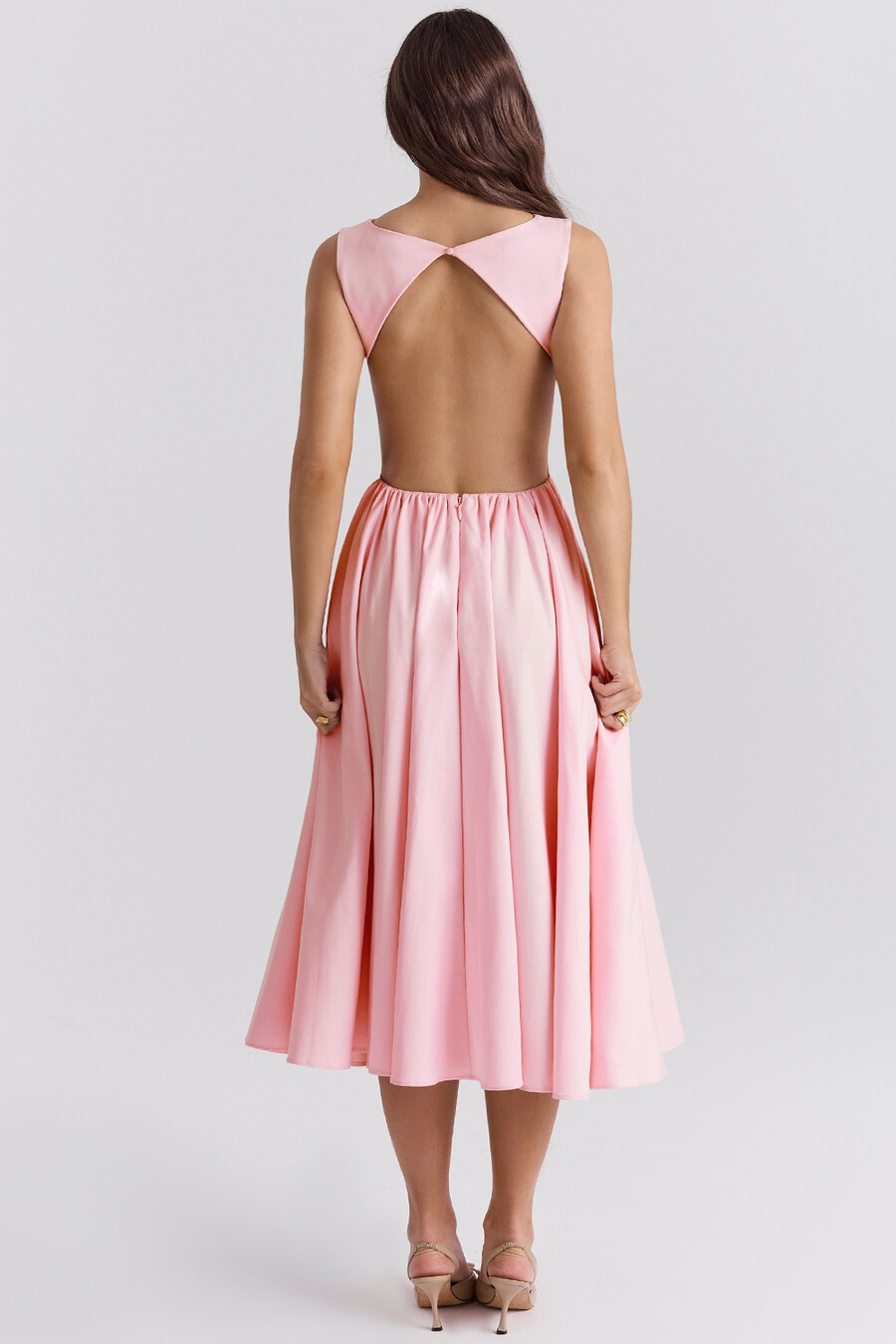 ballerina pink twill midi-sommerkleid