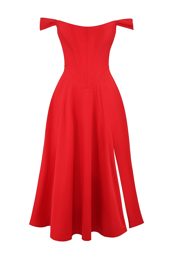 scharlachrotes midi-sommerkleid