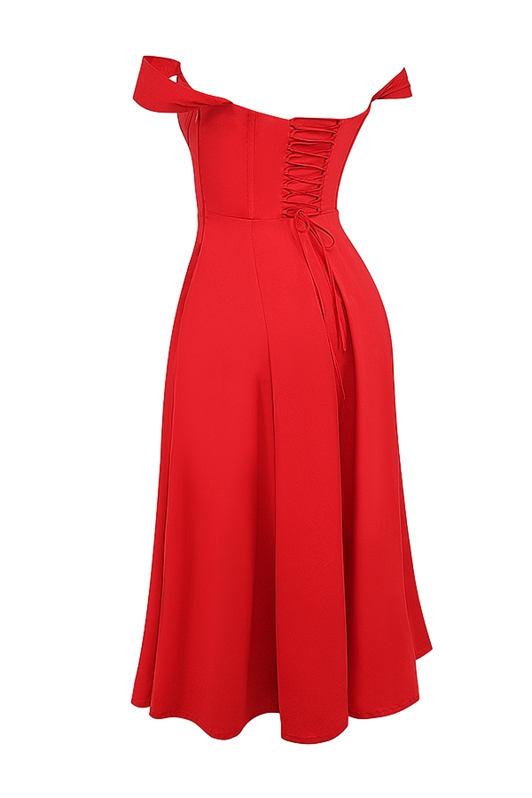 scharlachrotes midi-sommerkleid