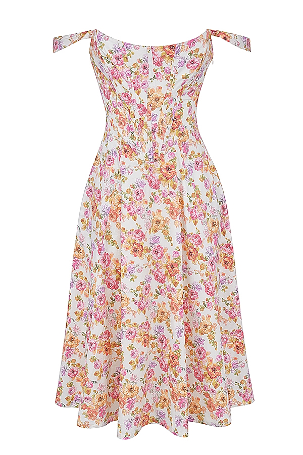 elfenbeinfarbenes geblümtes midi-sommerkleid