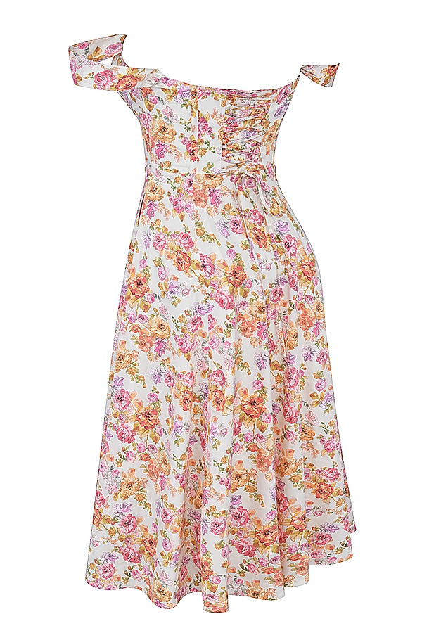 elfenbeinfarbenes geblümtes midi-sommerkleid