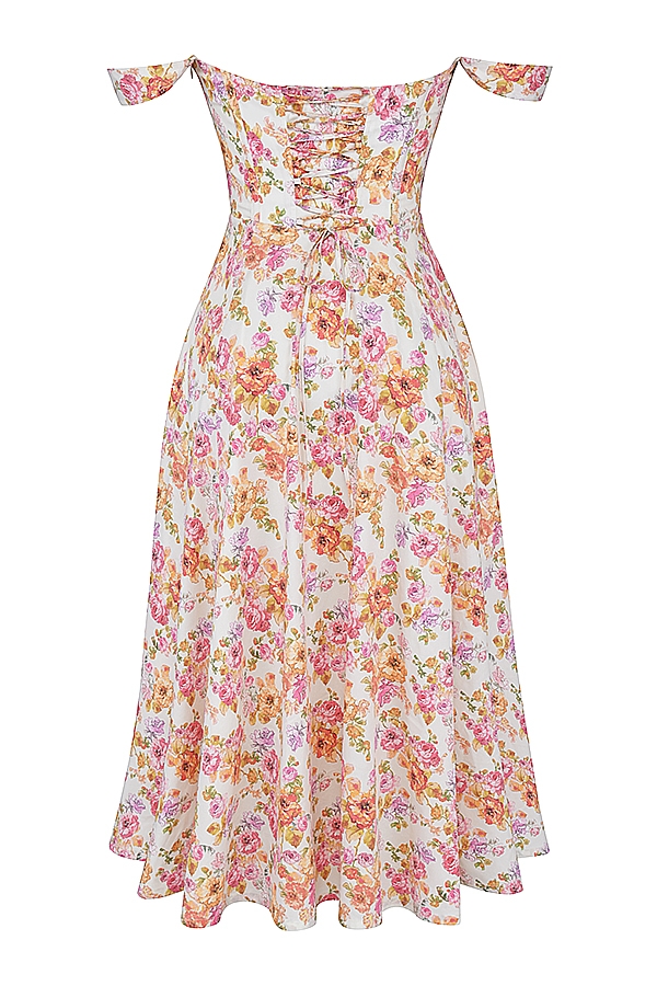elfenbeinfarbenes geblümtes midi-sommerkleid