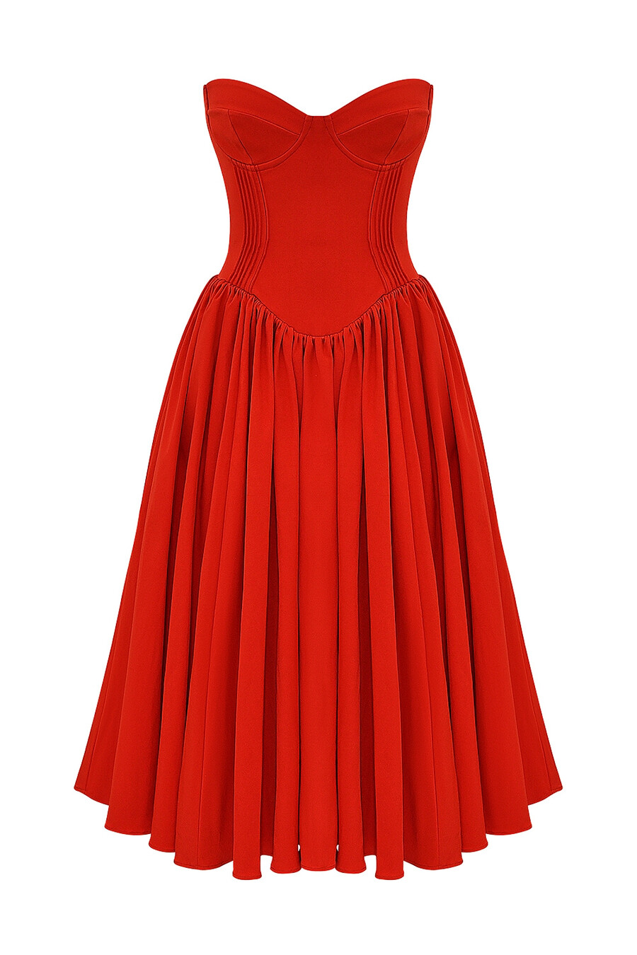 italienisches tomatenfarbenes trägerloses midi-sommerkleid