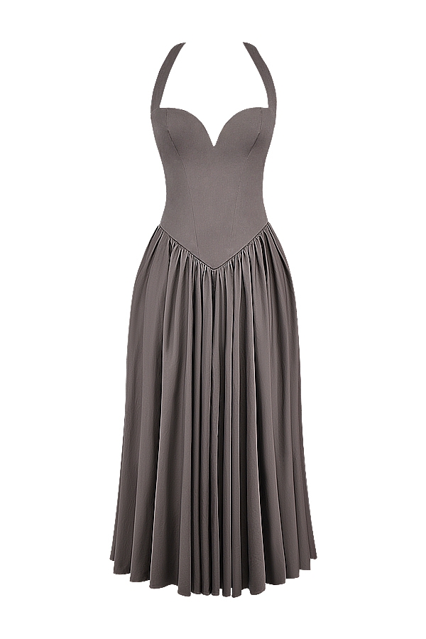 rauchfarbenes halter-midikleid