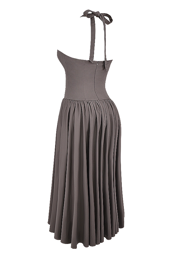 rauchfarbenes halter-midikleid