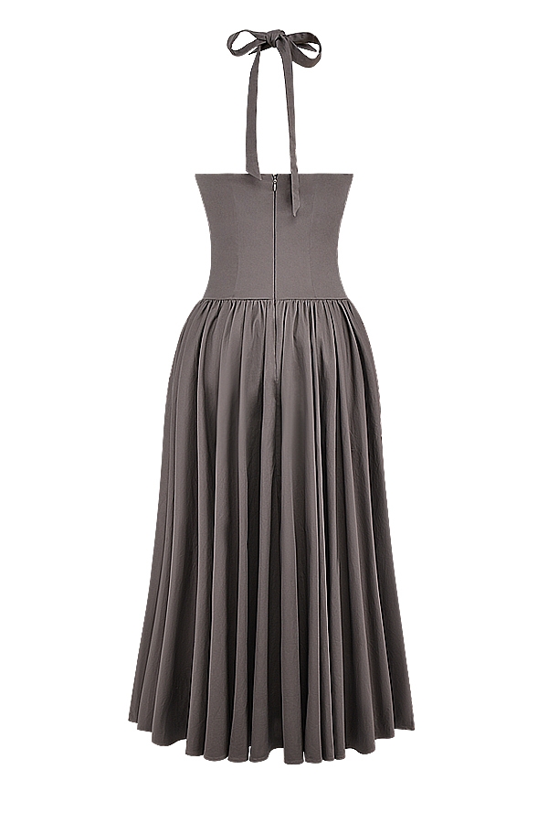 rauchfarbenes halter-midikleid