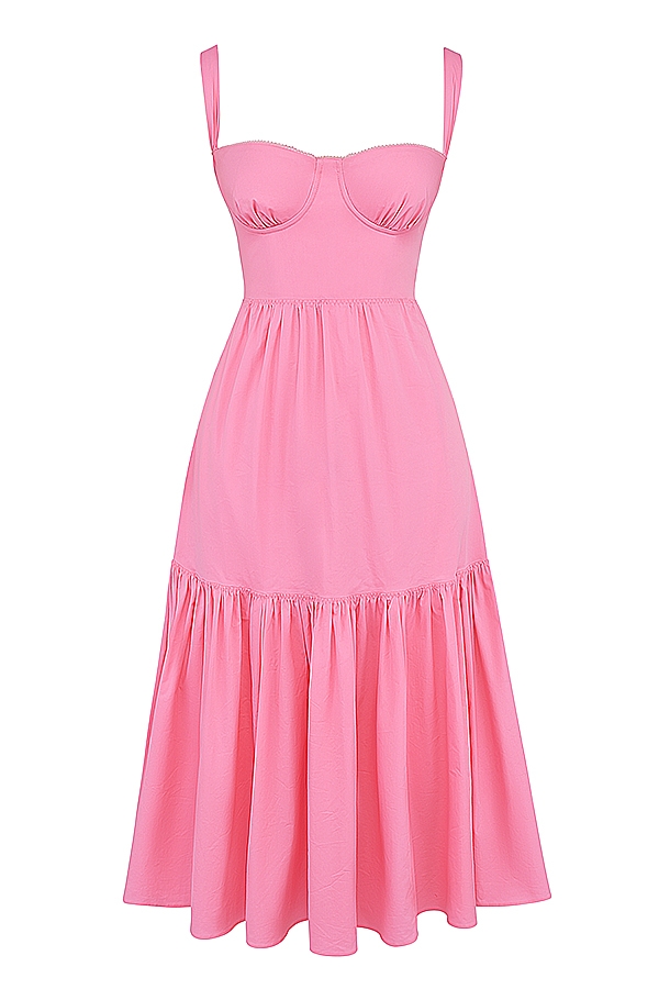 französisches rosa midi-sommerkleid