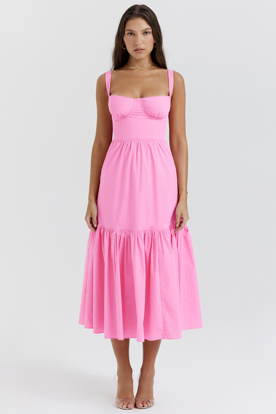 französisches rosa midi-sommerkleid
