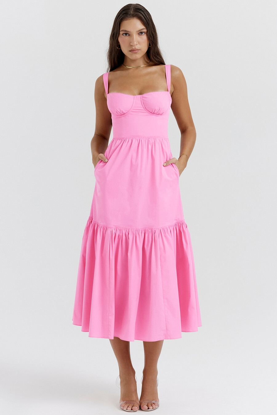 französisches rosa midi-sommerkleid