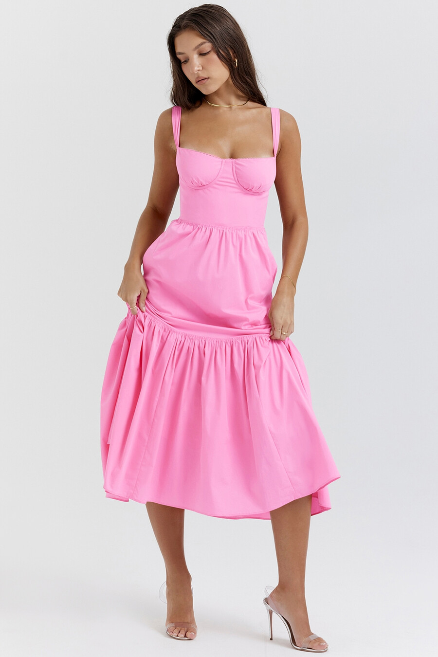 französisches rosa midi-sommerkleid
