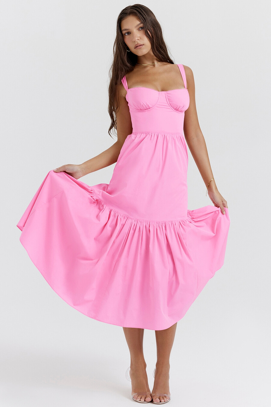 französisches rosa midi-sommerkleid