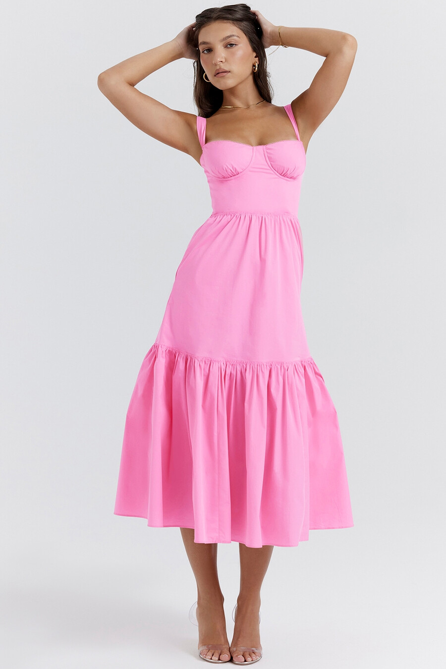 französisches rosa midi-sommerkleid
