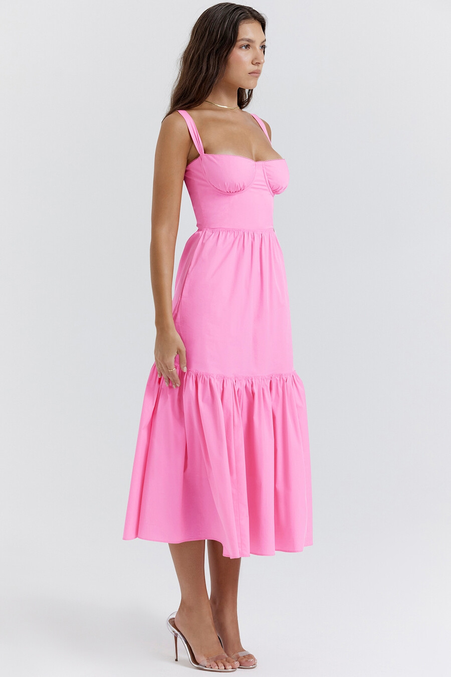 französisches rosa midi-sommerkleid