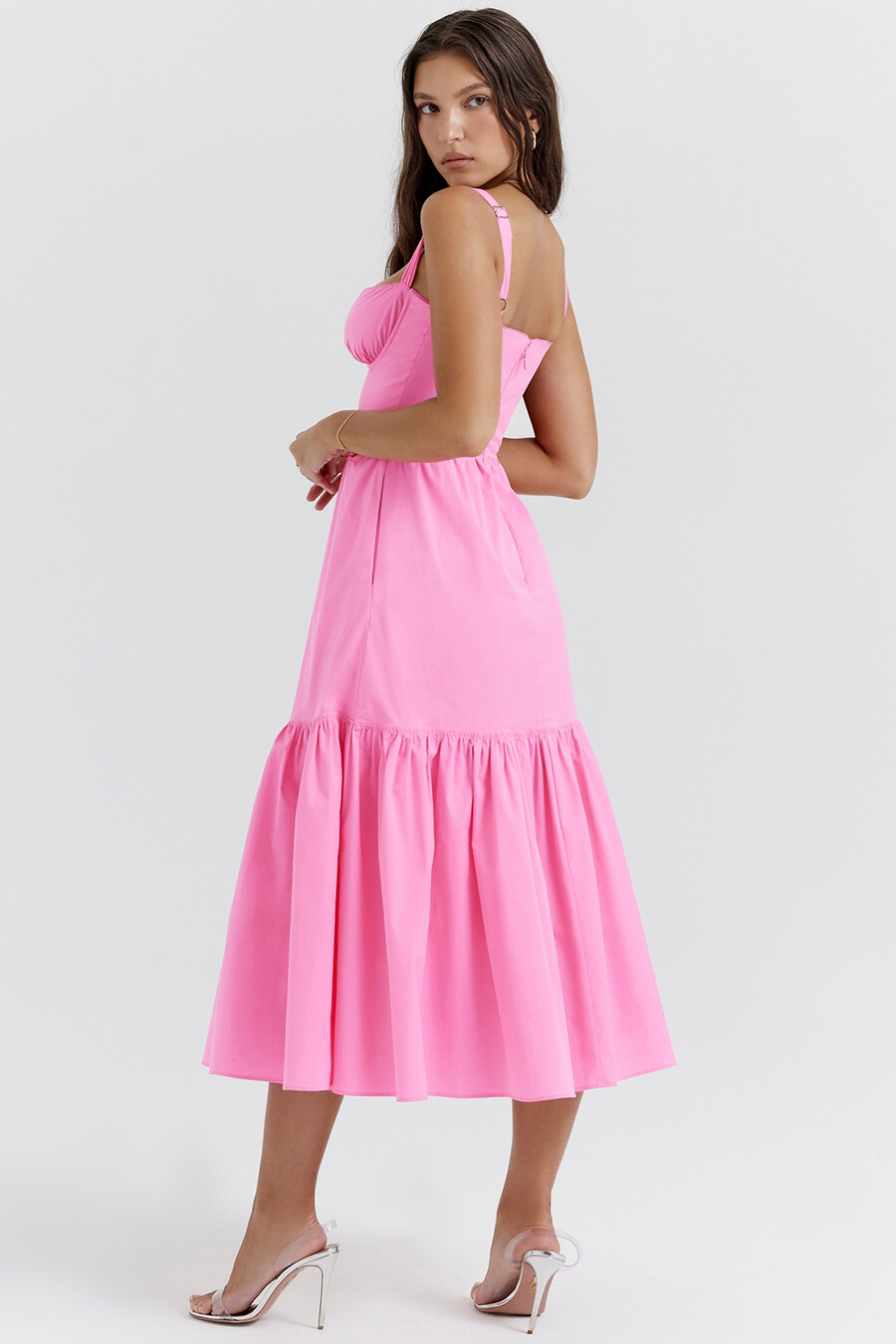 französisches rosa midi-sommerkleid