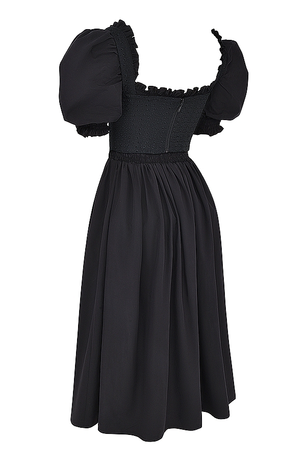 schwarzes midi-sommerkleid mit puffärmeln