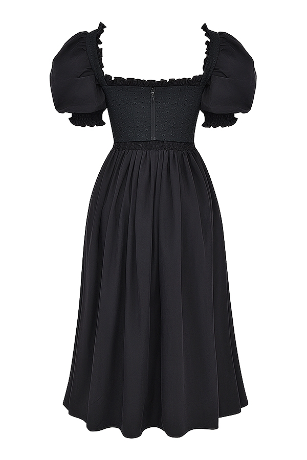 schwarzes midi-sommerkleid mit puffärmeln
