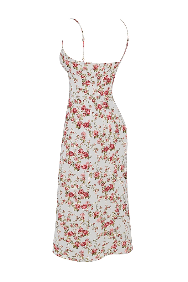 midi-sommerkleid mit rosenmuster und korsett