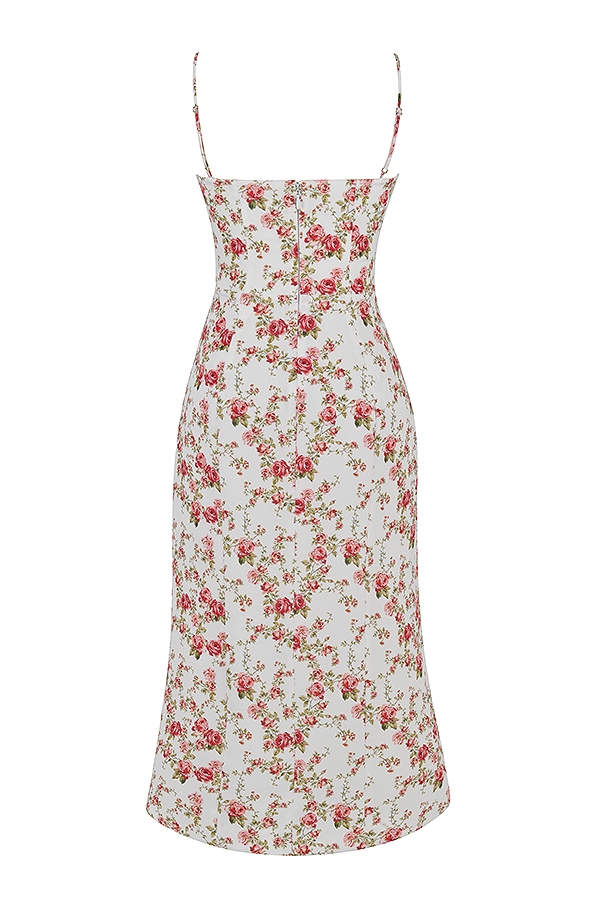 midi-sommerkleid mit rosenmuster und korsett