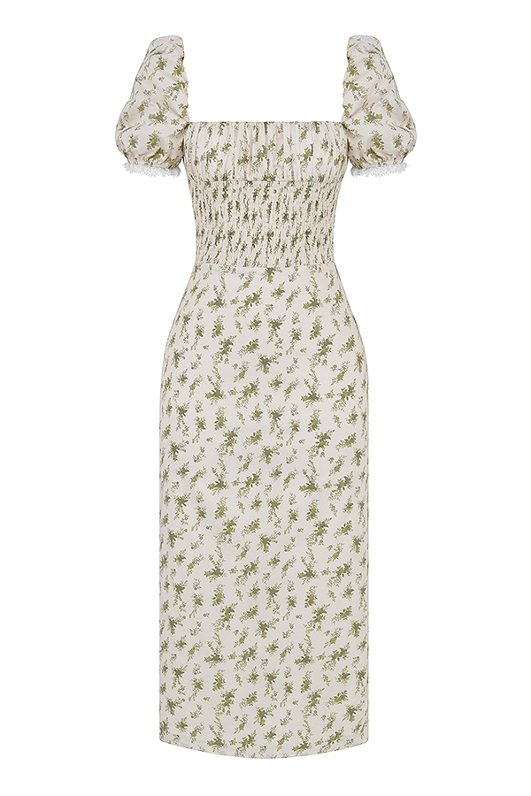 sommerkleid mit gartenmuster und raffung
