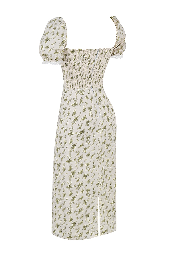 sommerkleid mit gartenmuster und raffung