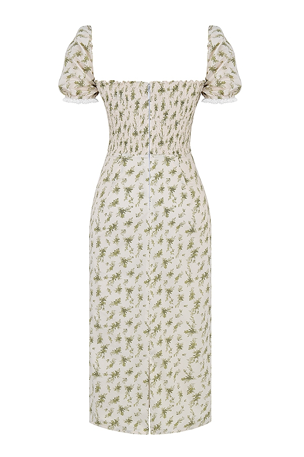 sommerkleid mit gartenmuster und raffung