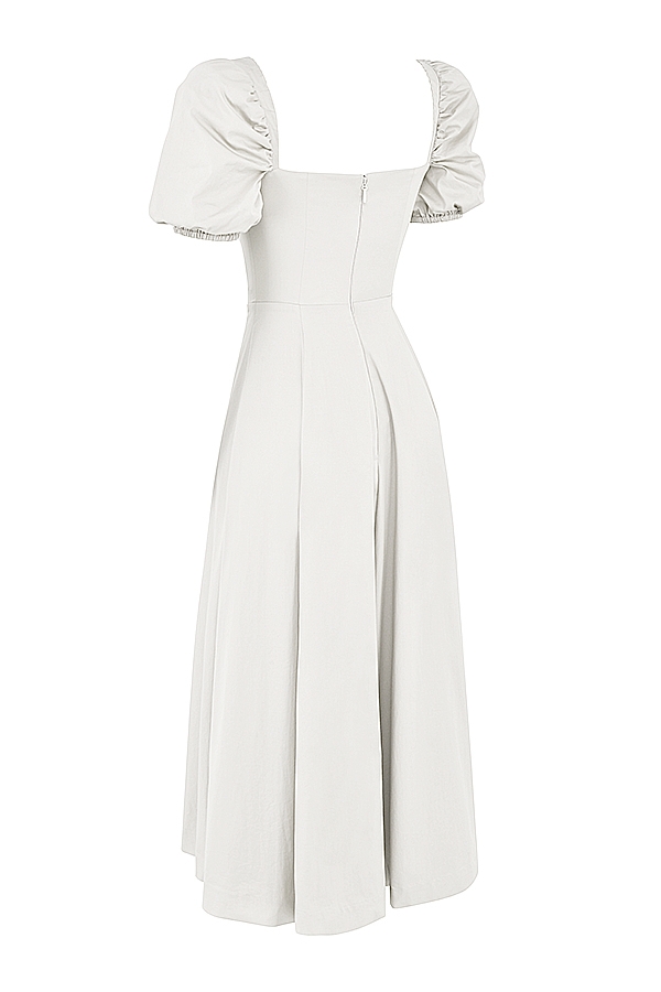 weißes midi-sommerkleid mit puffärmeln
