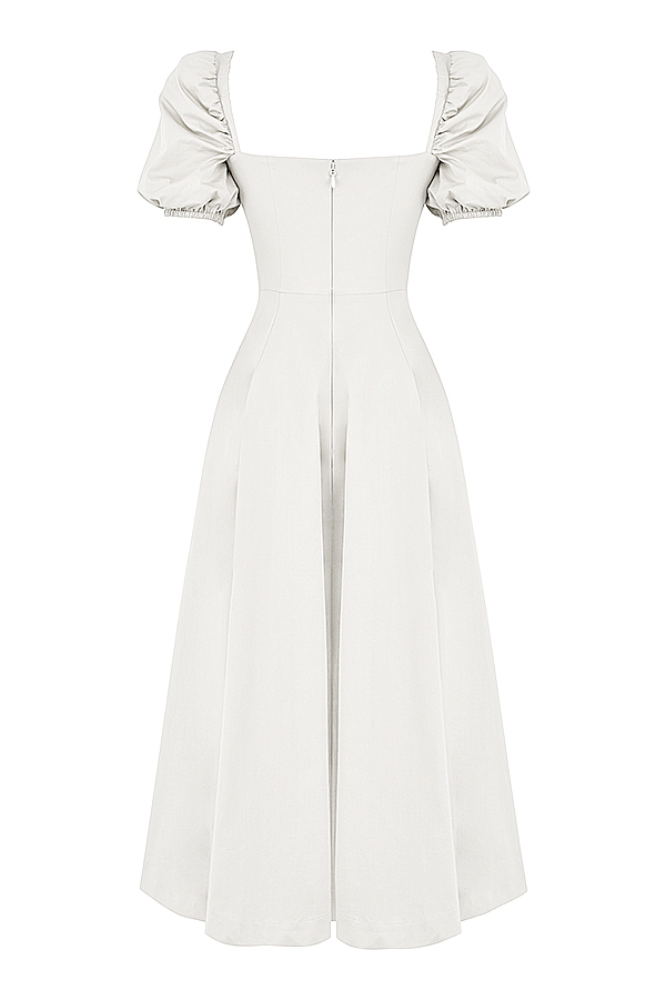 weißes midi-sommerkleid mit puffärmeln