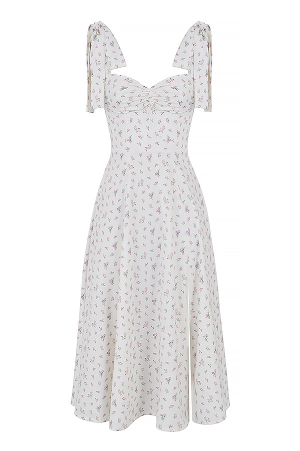 weißes geblümtes midi-sommerkleid