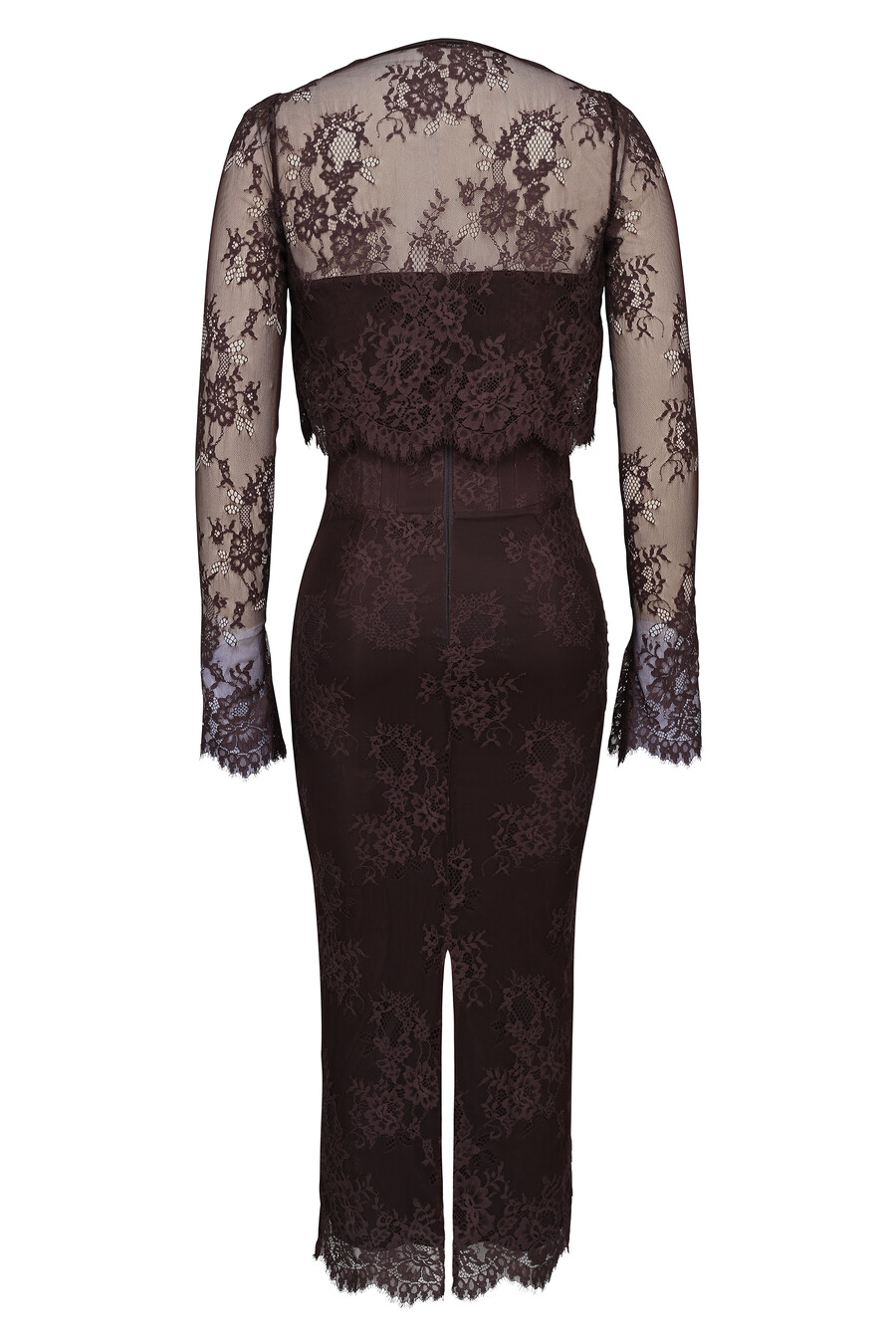 midikleid bolero aus spitze mit korsettmuster in bitterschokoladenbraun